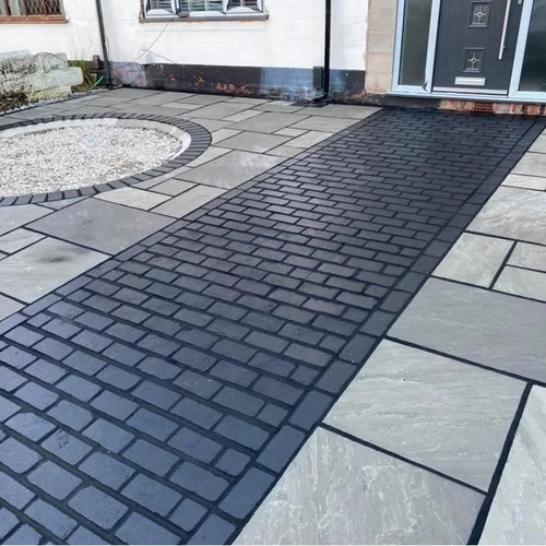Black limestone cobble setts - black,